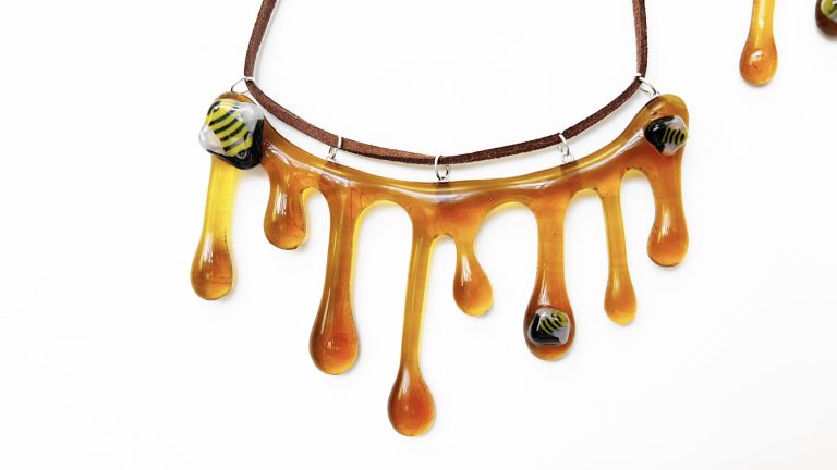 Fused Glass Art Honey Drop Necklace