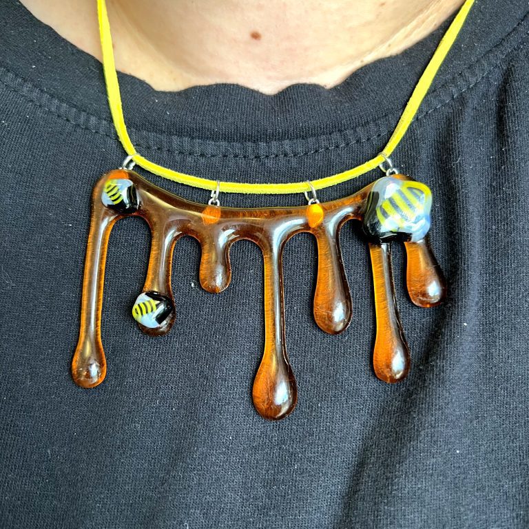 Fused Glass Art Honey Drop Necklace