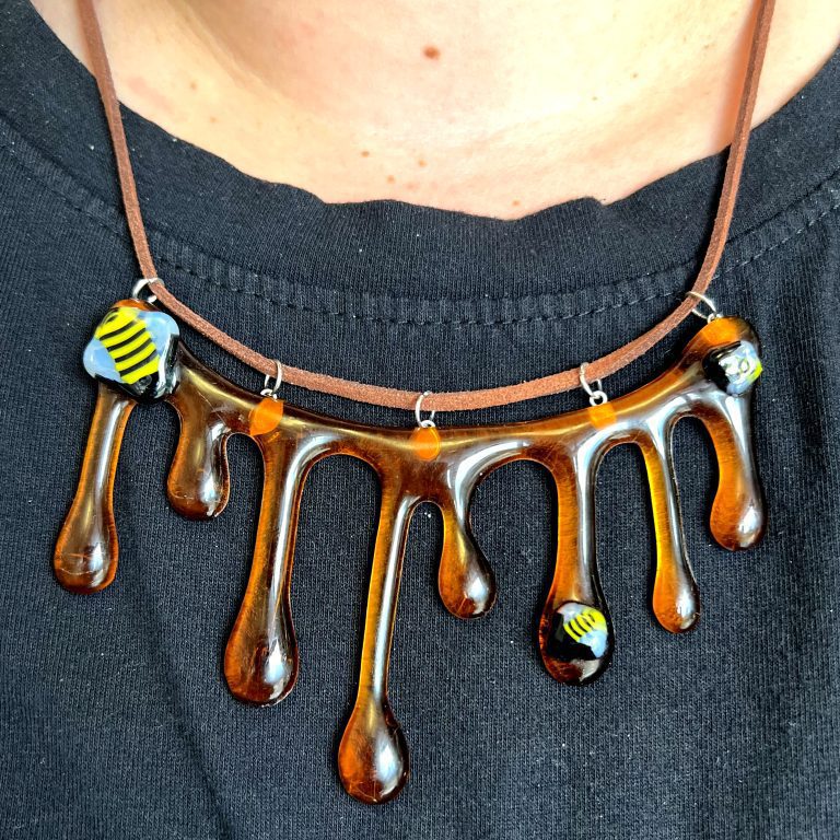 Fused Glass Art Honey Drop Necklace