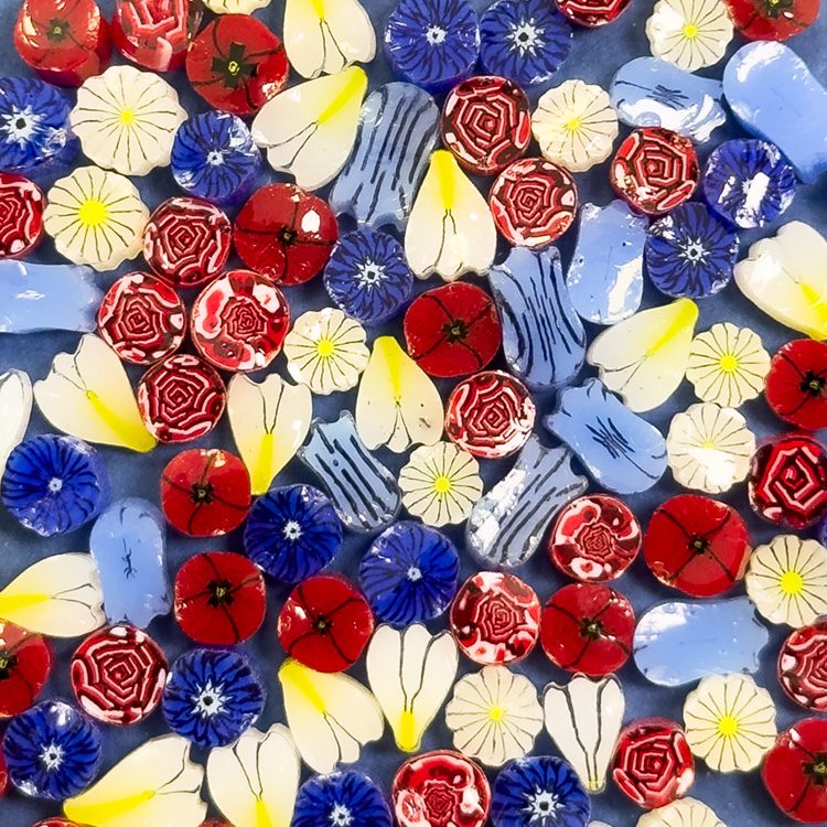 Murrine - Flowers - Red, White, Blue Mix - 96COE - 1oz