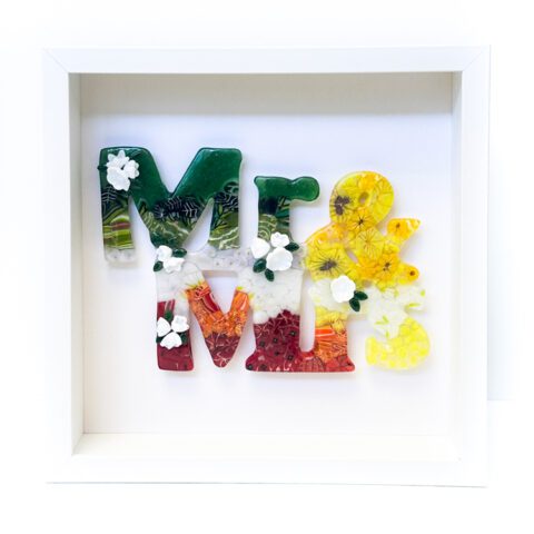 Fused Glass Mr & Mrs Sign in the Frame