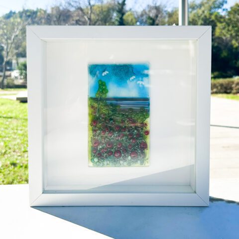 Fused Glass Poppy Field near the Sea Landscape