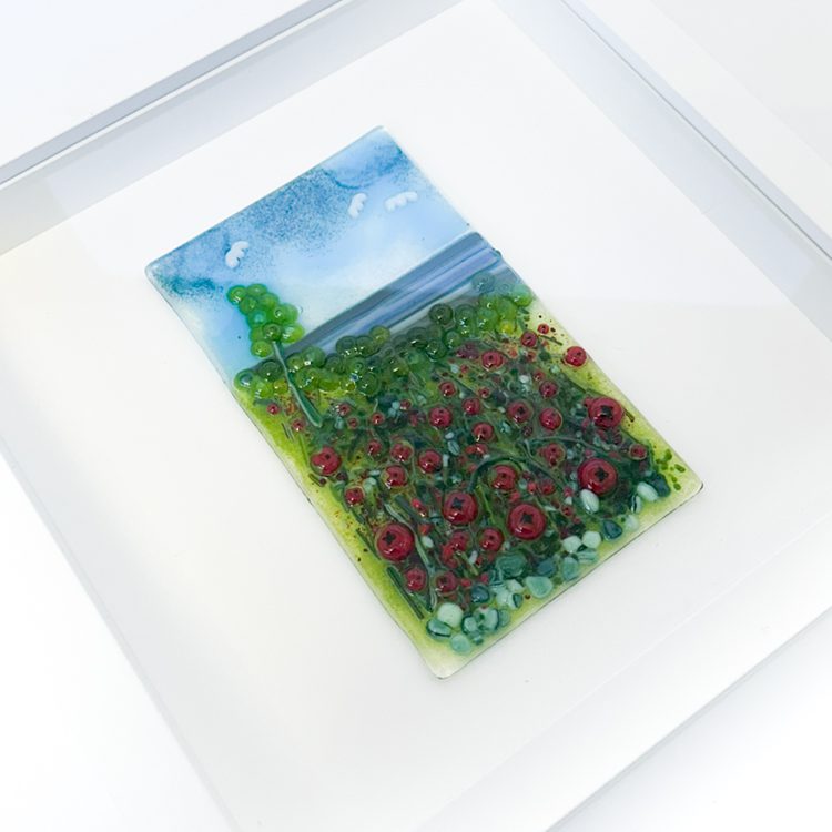 Fused Glass Poppy Field near the Sea Landscape