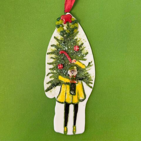 Fused Glass Girl with a Christmas Tree