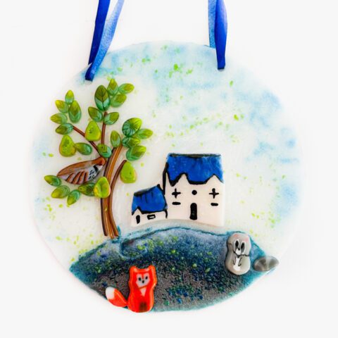 Fused Glass Pear Tree and the House