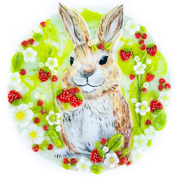 Fused Glass Bunny’s Strawberry Patch