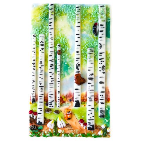 Fused Glass Fall under the Birches