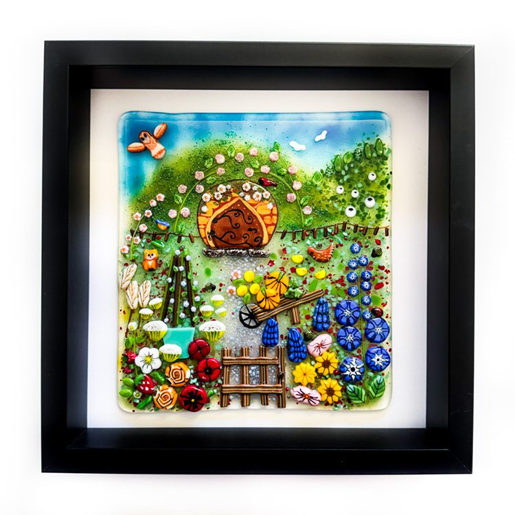 Fused Glass Framed Cottage Landscape - Image 3