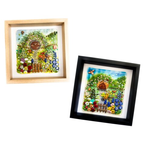 Fused Glass Framed Cottage Landscape