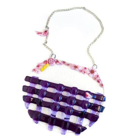 Fused Glass Lilac Rose Basket