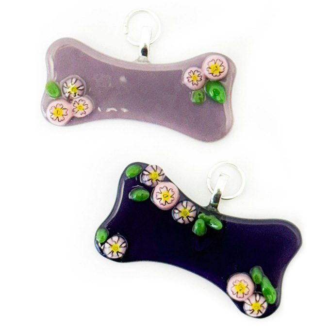 Fused Glass Set of 2 Purple Dog Tags