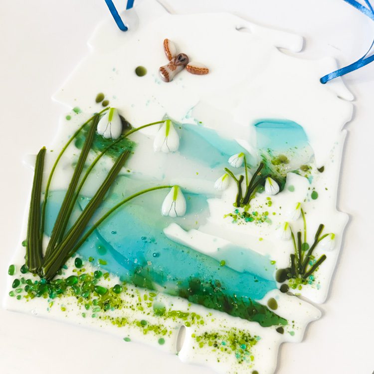 Fused Glass Snowdrop Scene