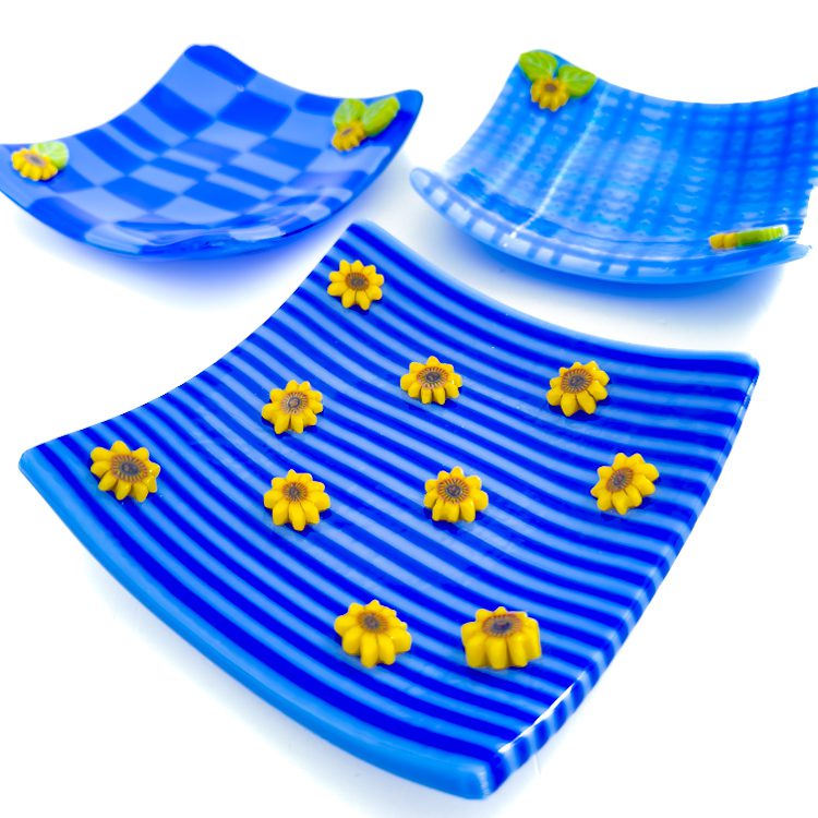 Fused Glass Decorative Sunflower Plates