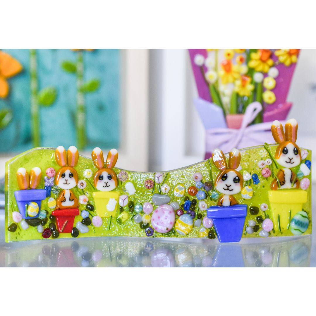 Fused Glass Easter Bunnies Decor