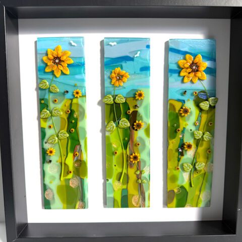 Fused Glass Sunflower Field Scene