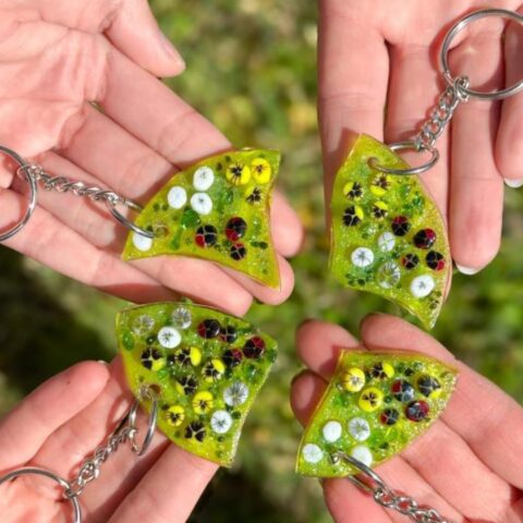 Fused Glass Bloom Circle Keychains