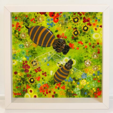 Fused Glass Bees Over the Meadow