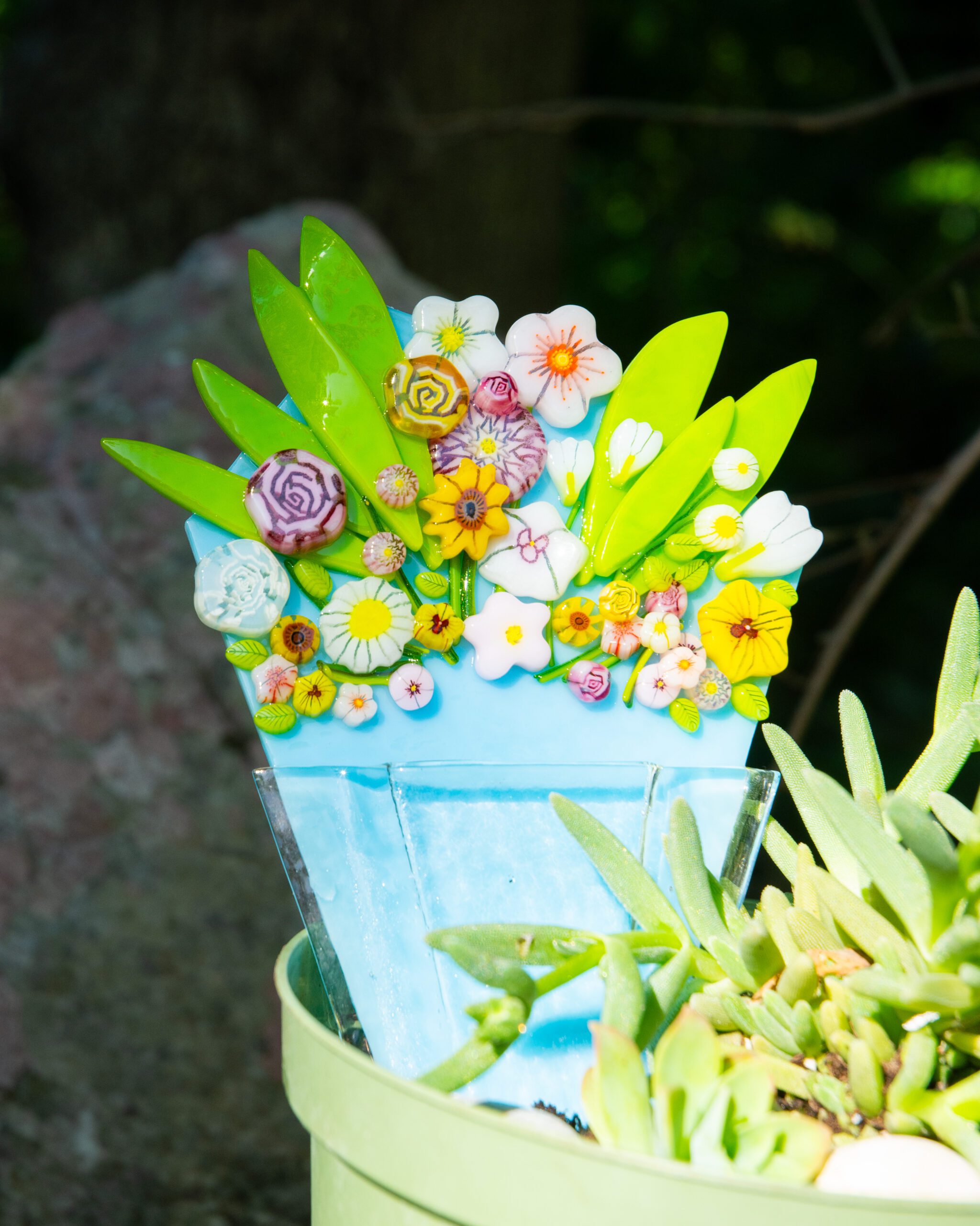 Fused Glass Bouquet Watering Plant Stake - Image 2