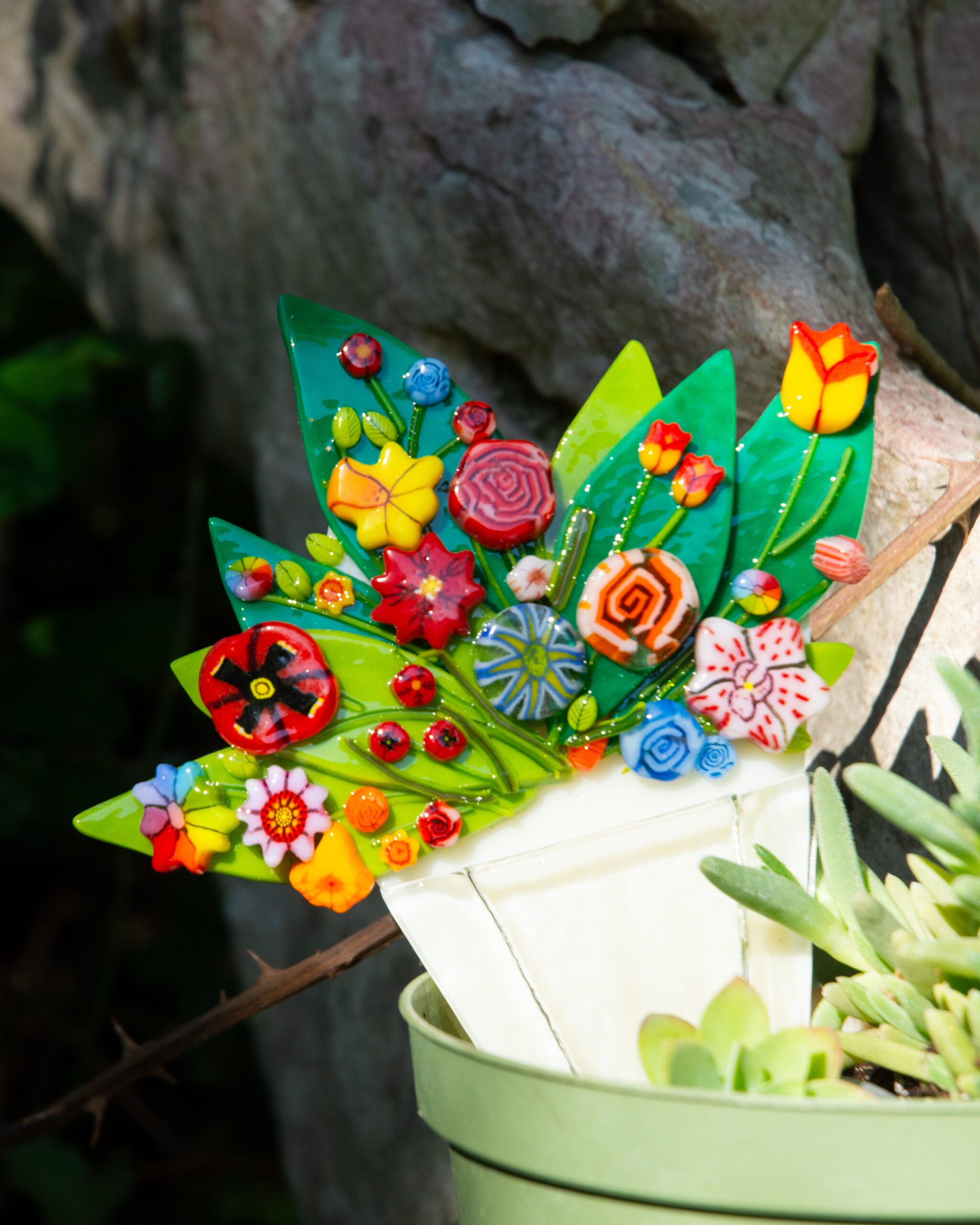 Fused Glass Bouquet Watering Plant Stake - Image 3